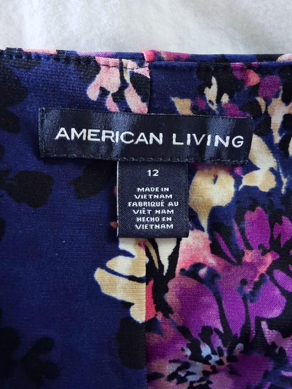 American Living Navy Floral Faux Wrap Ruffle Dress Size 12 - Picture 7 of 8